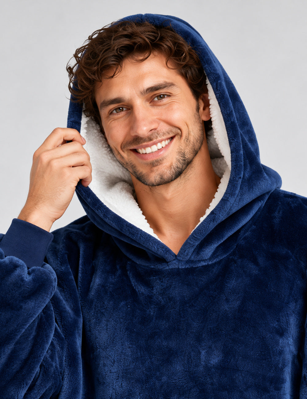 Capuche du sweat plaid Midnight bleu marine avec sherpa blanche