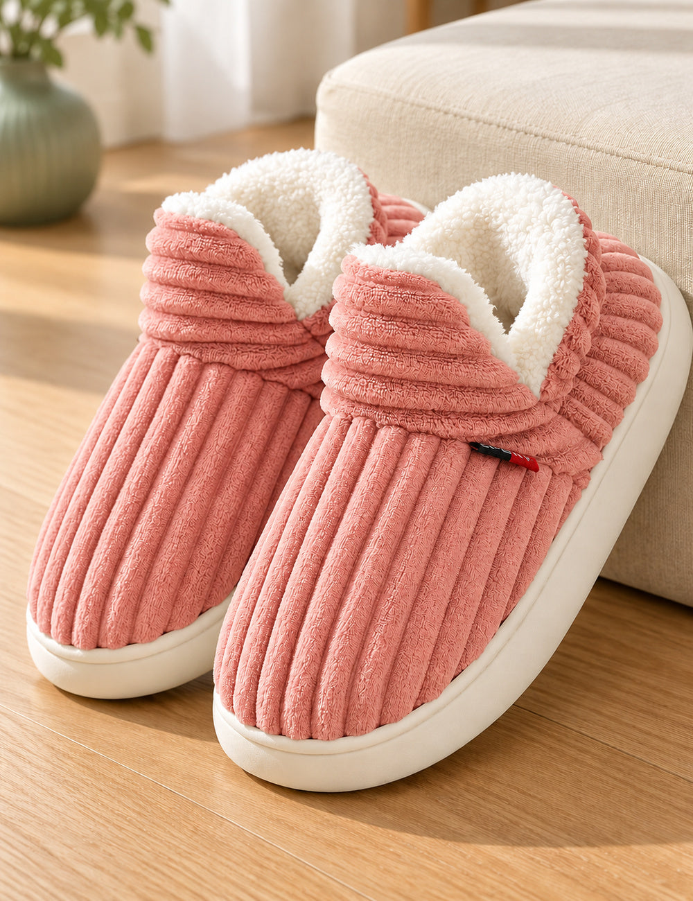 Bottes chaussons femme Pilou Pilou roses présentées seules, doublure blanche visible