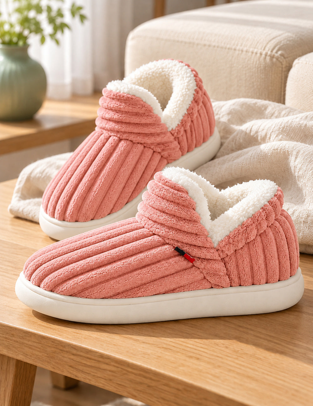 Bottes chaussons femme Pilou Pilou roses vues de profil, produit seul
