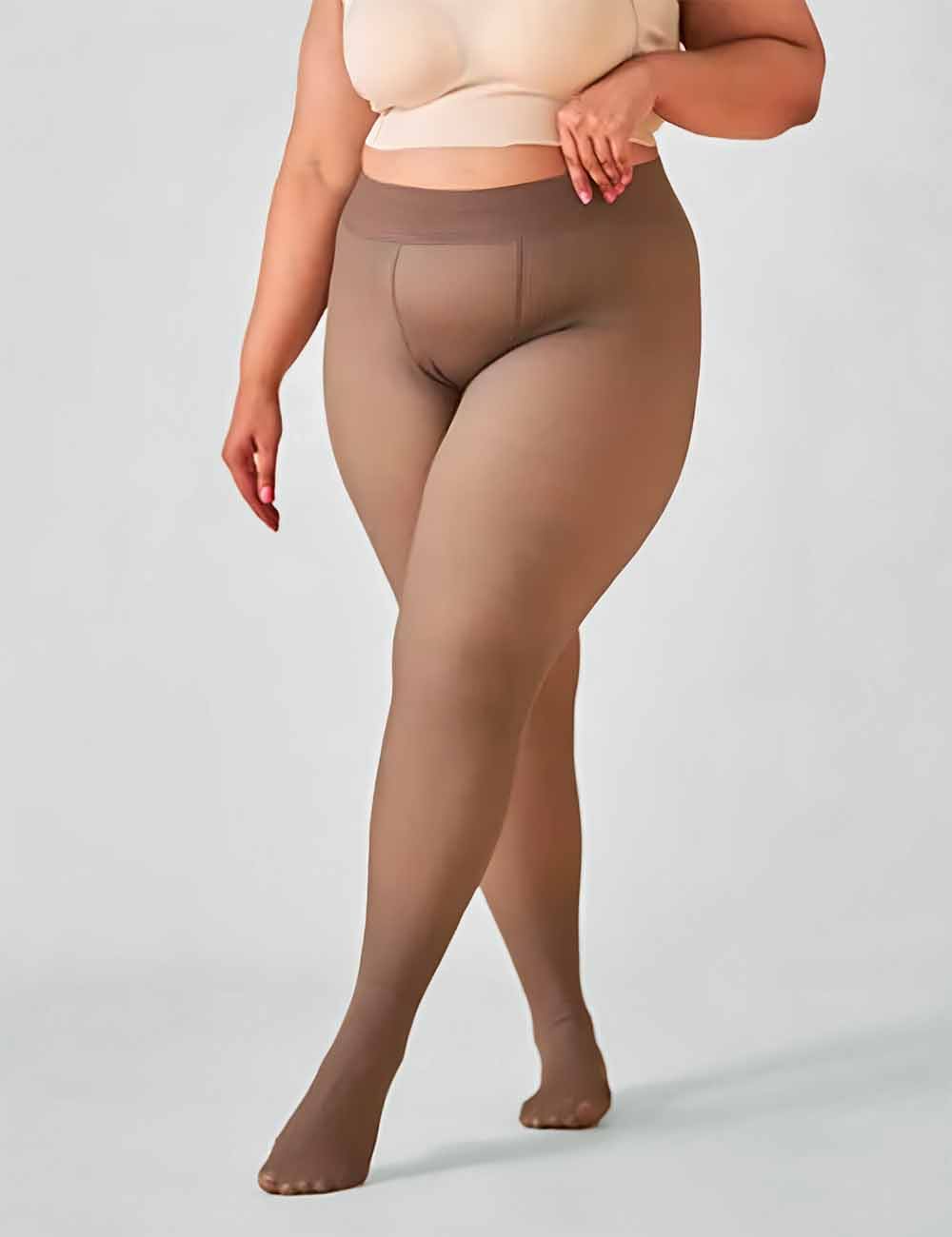 Collant Femme Polaire Grande Taille Maternité - Thermo Opaque Chaud Gris | Legging Grossesse Hiver One Size