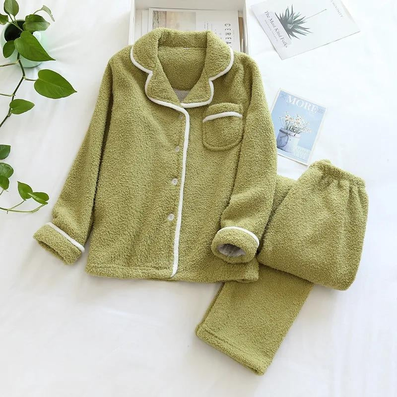 Pyjama femme chaud et élégant - Green-XL
