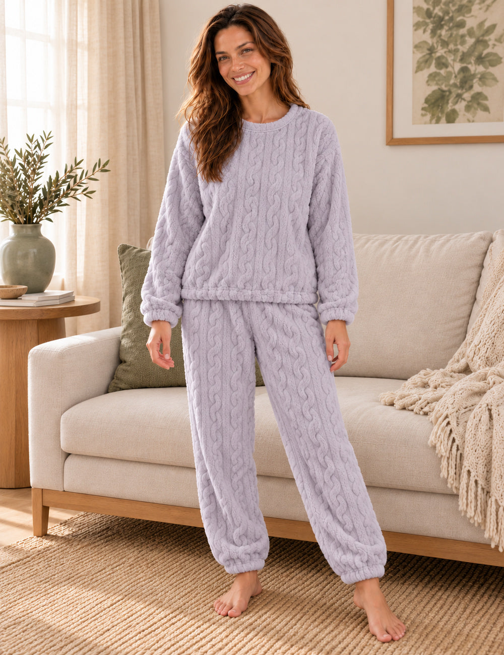Pyjama polaire femme Odette violet porté debout de face
