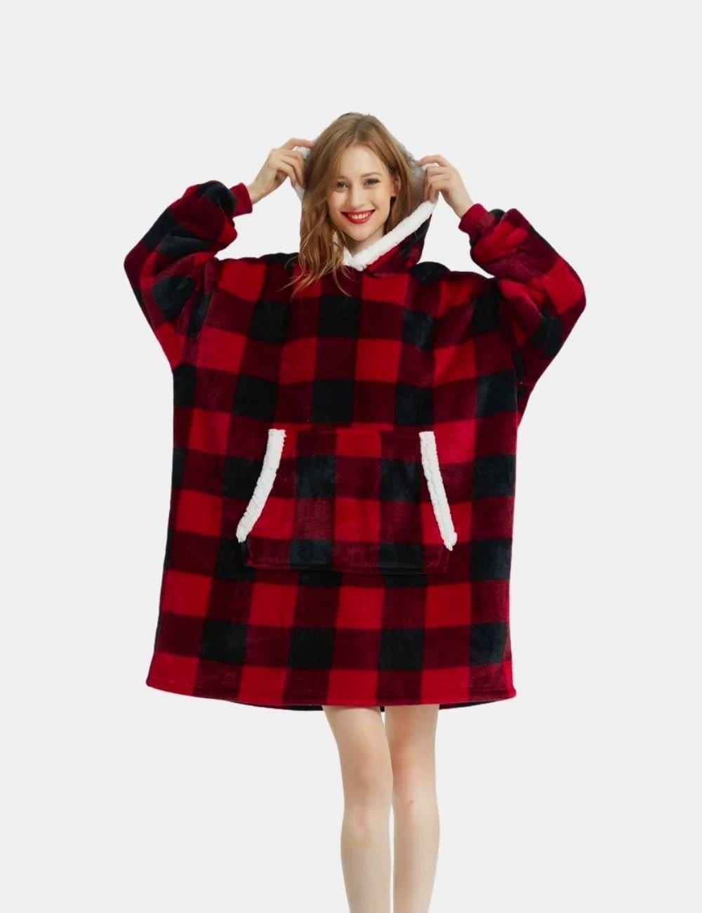 Plaid Poncho Polaire à Carreaux