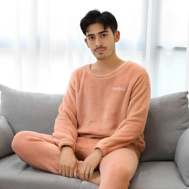 Pyjama polaire orange pastel pour homme