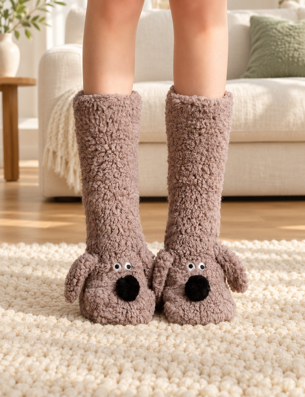 Chausson chaussette femme Pilou Pilou taupe — paire portée, vue principale